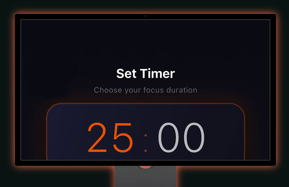 Desktop timer set screen